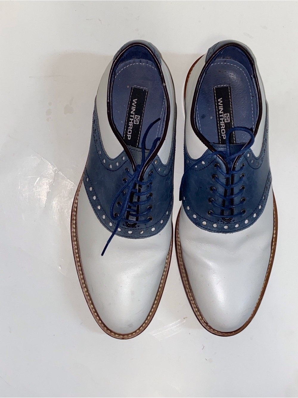 Winthrop Two-Tone White and Navy Men's Saddle Oxfords